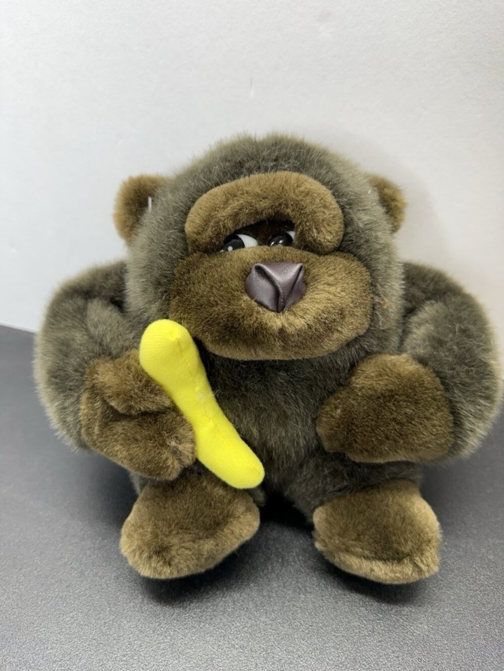 Vintage Plush Gorilla with Banana Side Eyes Monkey Ape 8" Stuffed Animal